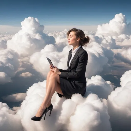 Prompt: femme classe au ciel assise sur les nuages