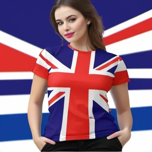 Prompt: a great Britain flag pattern on a t-shirt in fashionable wave style