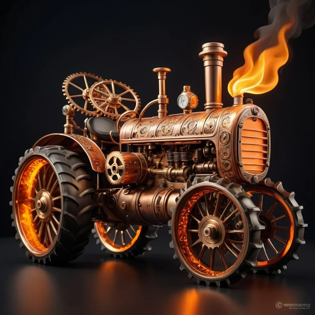 Prompt: steampunk tractor with fire