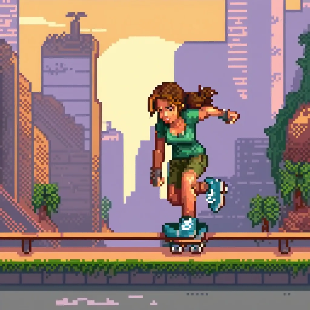 Prompt: Lara croft on a skateboard 