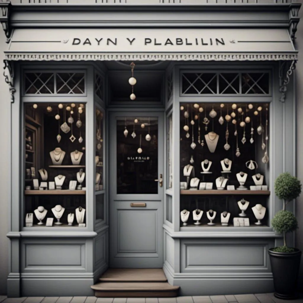 Prompt: <mymodel> shop front full of lovely simple silver jewellery designs for sale