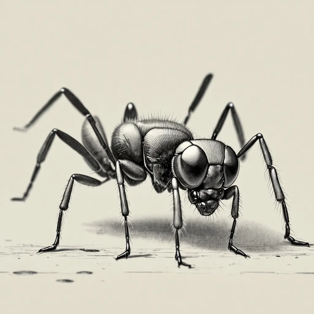 Prompt: pencil sketch of ant close up