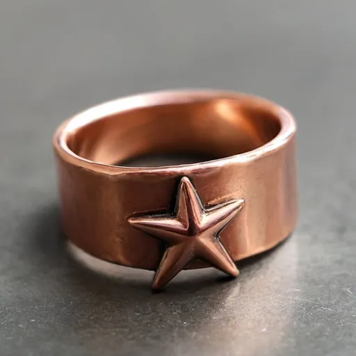 Prompt: handmade ring with star made in copper alloy glossy
