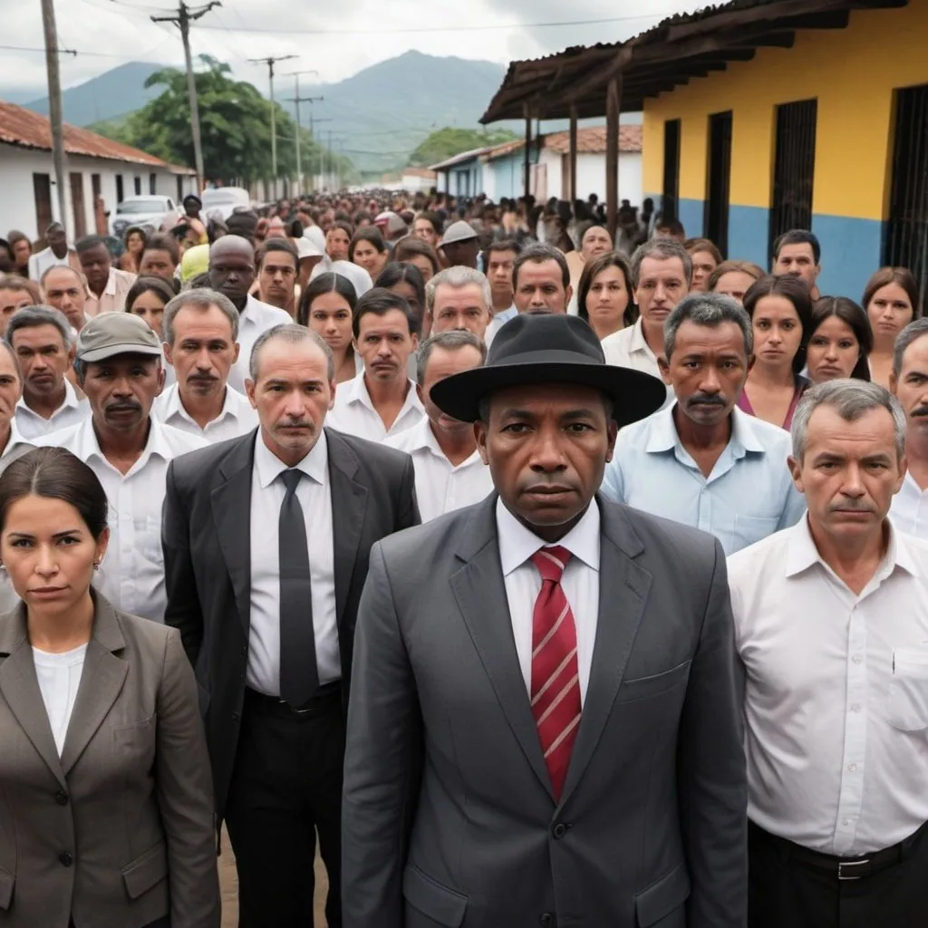 Prompt: Realistic image of a minority population group being attended by a black public official in Colombia