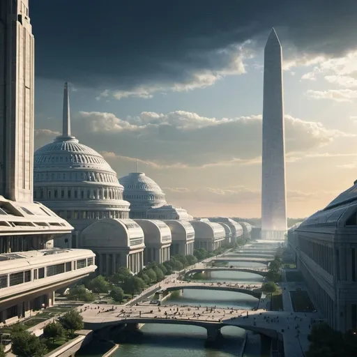 Prompt: Washington DC Scifi City in year 2137
