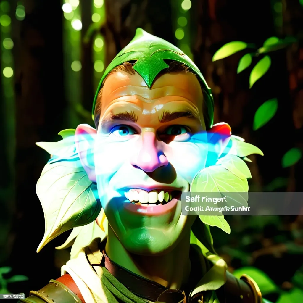 Prompt: Elf ranger in a mystical forest around sunlight