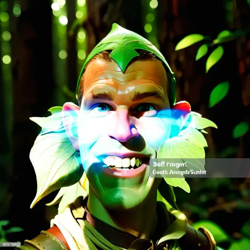 Prompt: Elf ranger in a mystical forest around sunlight