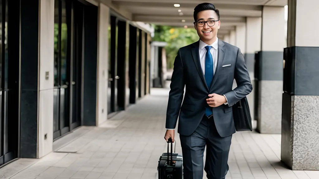 Prompt: Business Professional: A well-dressed individual confidently walking with a briefcase, representing professionalism.