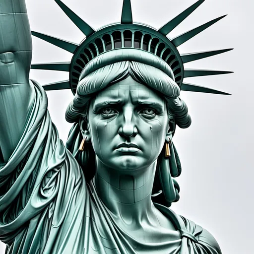 Prompt: The statue of liberty looking sad and crying
