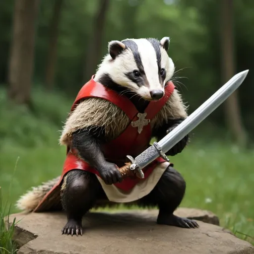 Prompt: A badger with a sword.
