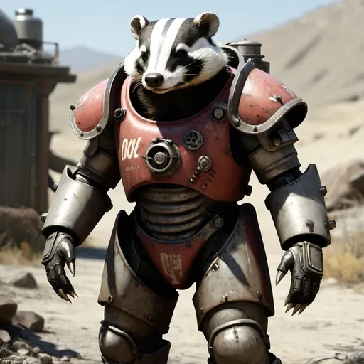 Prompt: A badger in power armor from fallout.