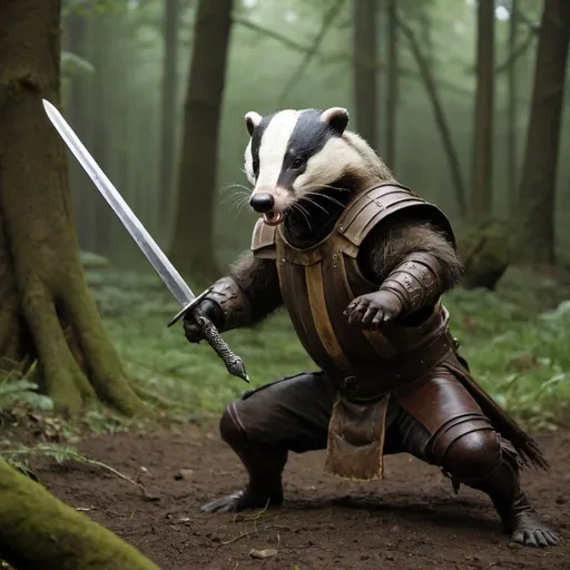 Prompt: A badger sword fighting The Kurgan.