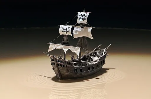 Prompt: Ghost pirate ship on a lake