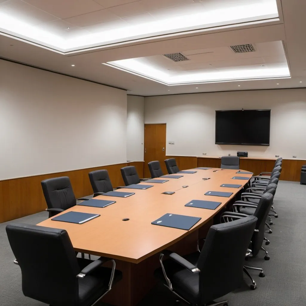 Prompt: a boardroom set up for a lecture