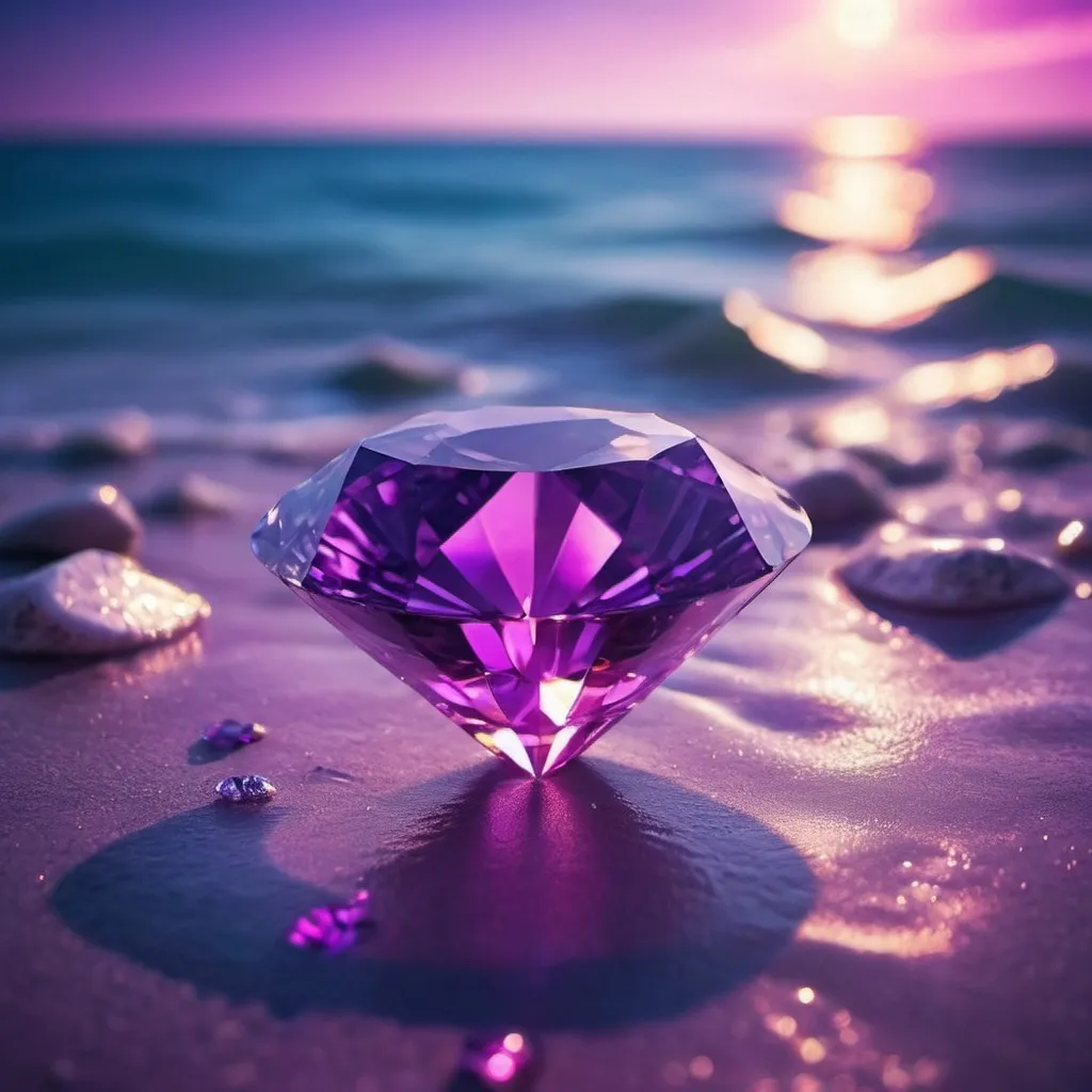 Prompt: Purple shining diamonds under the beautiful colourfull sea