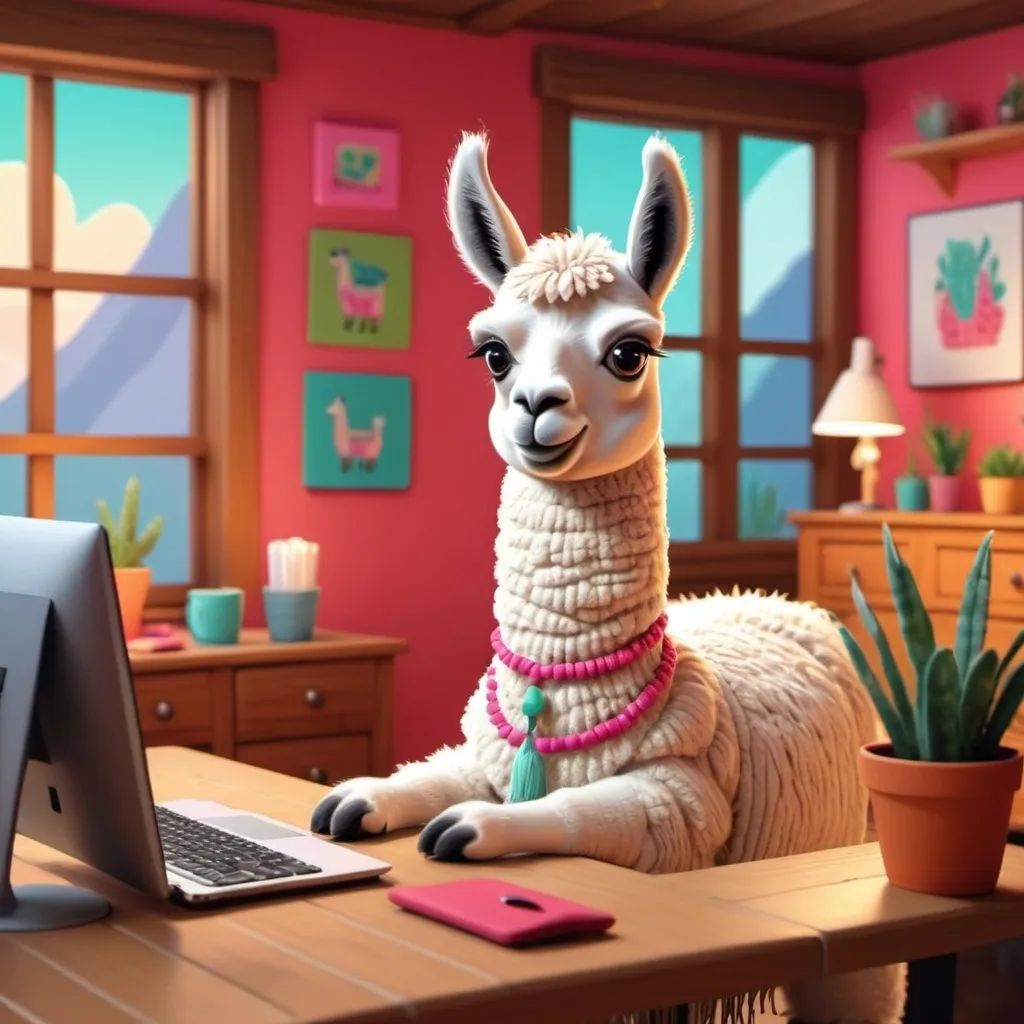 Prompt: Create an image of a cute cartoon llama using a computer