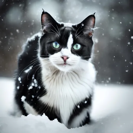 Prompt: photorealistic hidden
black and white cat in the snow
