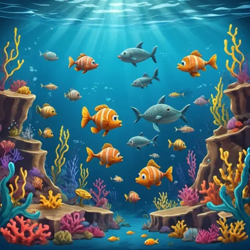 Prompt: underwater cartoon scene