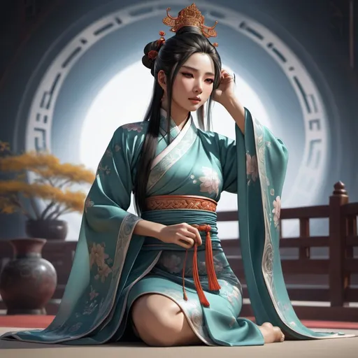Prompt: thinking keshav, calm, serenity, high resolution, hyper realistic, intricate, majestic, perfect beauty, elegant, de noise, rtx, , delicate, traditional chinese dress, anime, front pose