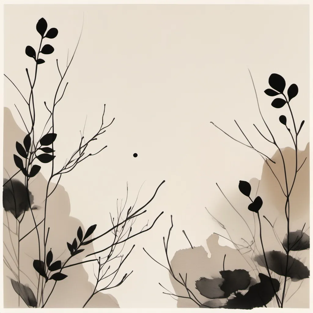 Prompt: (beautiful margins), dull paper with chaotic black ink spots, delicate nature-inspired decorations , minimalistic aesthetic, calming ambiance, soft texture contrast, nature's essence gently integrated, warm color palette, slight shadow play enhancing details, high quality, artistic masterpiece, tranquil and serene vibe.