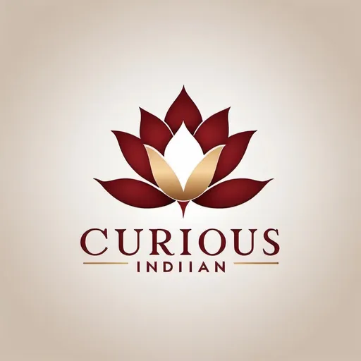 Prompt: Design a minimalist logo for "The Curious Indian" that exudes elegance. The central icon should be a simple, yet sophisticated lotus flower with clean lines. Use a refined, sans-serif font for the text "The Curious Indian," with slight kerning to enhance readability. The color scheme should crimson red and bright gold, balanced with neutral tones like white