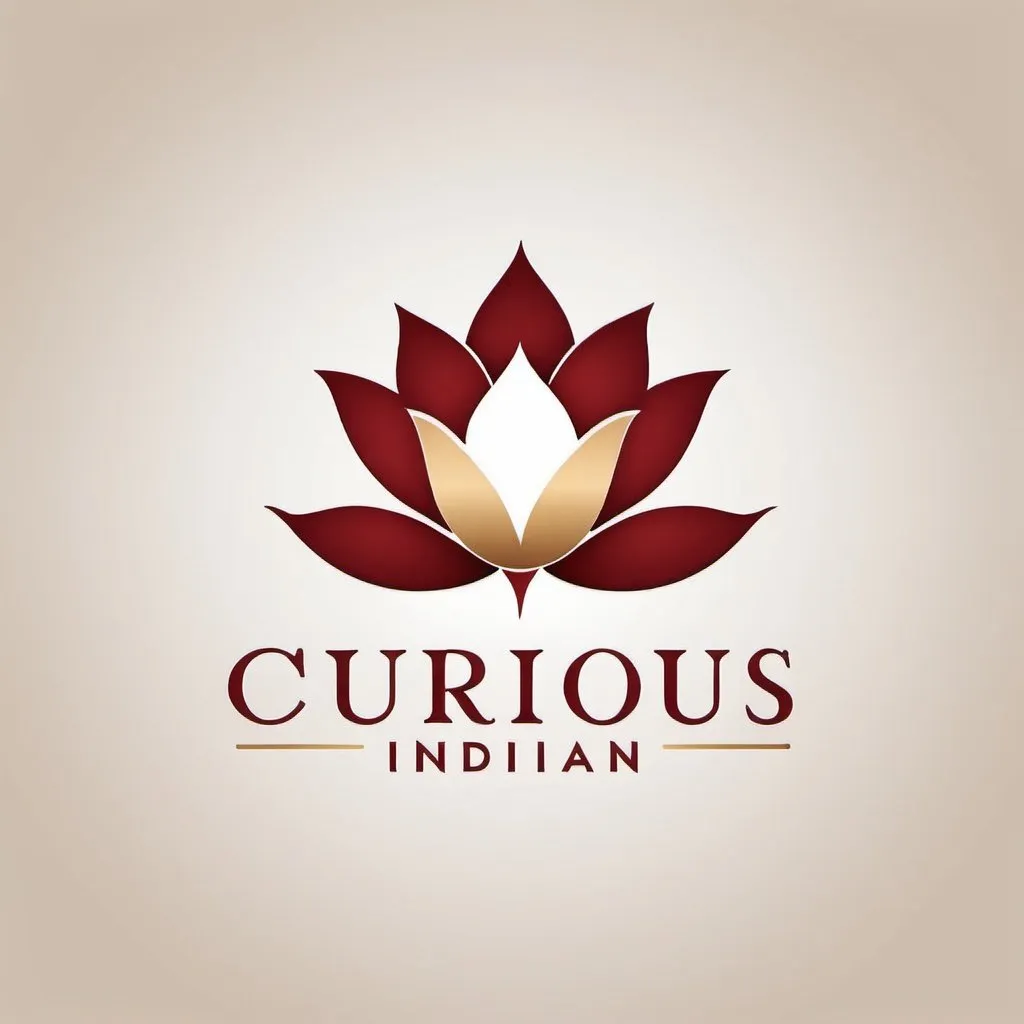Prompt: Design a minimalist logo for "The Curious Indian" that exudes elegance. The central icon should be a simple, yet sophisticated lotus flower with clean lines. Use a refined, sans-serif font for the text "The Curious Indian," with slight kerning to enhance readability. The color scheme should crimson red and bright gold, balanced with neutral tones like white
