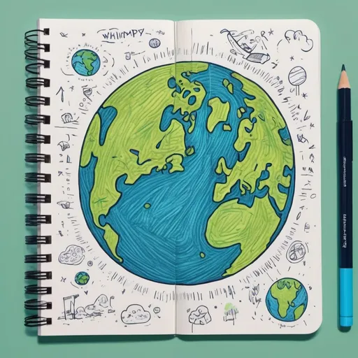 Prompt: Drawing of the Earth on a torn string notebook, Wimpykid style of painting