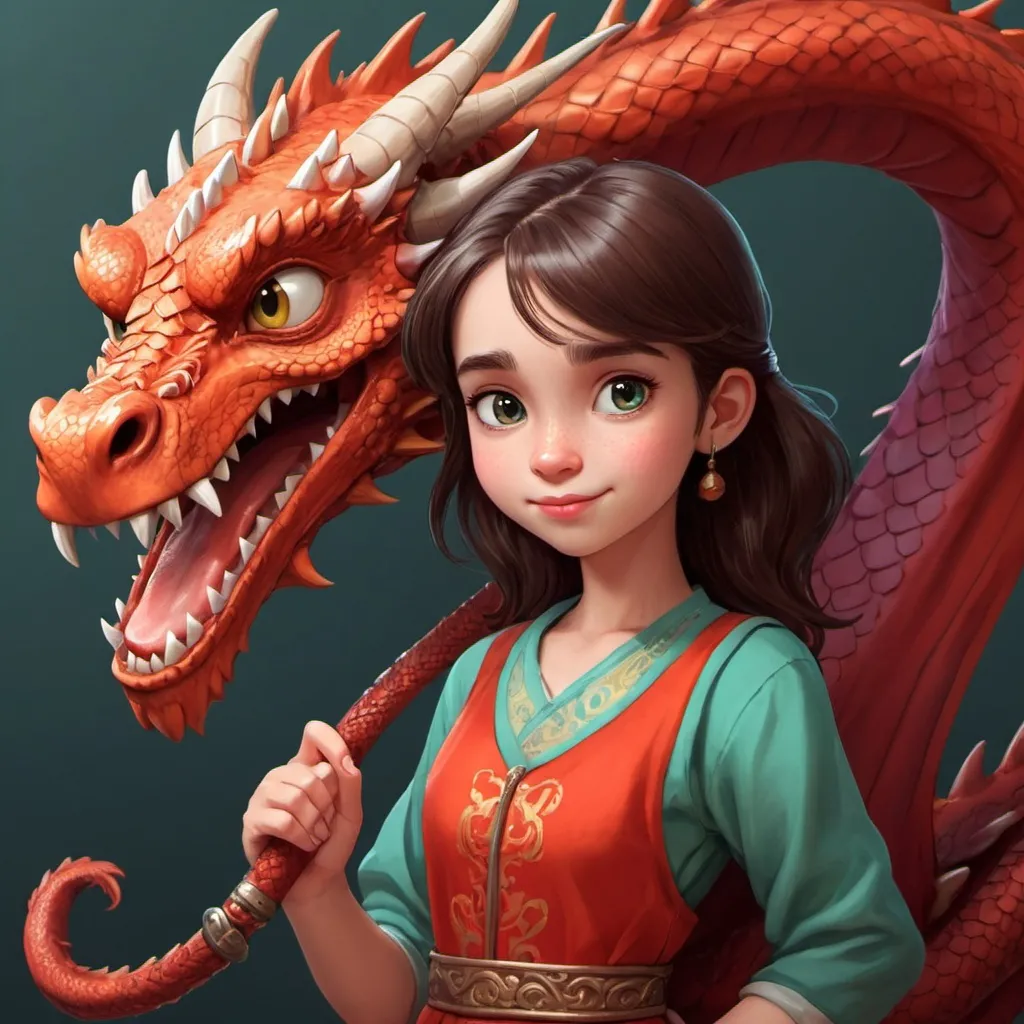 Prompt: a cartoon girl with dragon