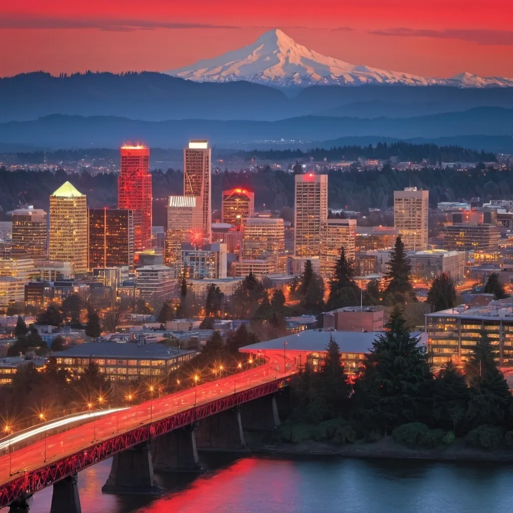 Prompt: portland skyline view all red