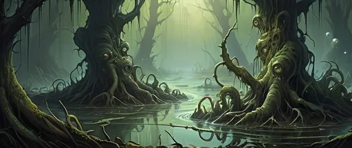 Prompt: Writhing swamp, churning waters, bubbling muck, swirling ectoplasm 