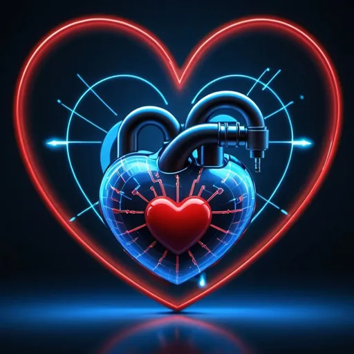 Prompt: Financial Security Heartbeat Tamers, heart-shaped, security lock inside heart shape, gloving blue heart, professional, futuristic lighting, ultra-detailed, heartbeat in the background, red heart shaped gloving border inside blue glowing heart.
