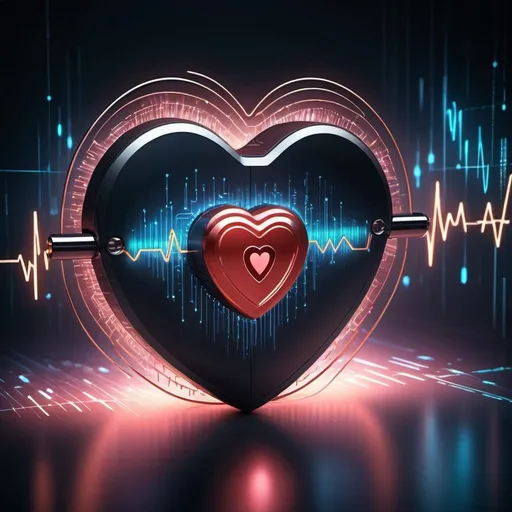 Prompt: Financial Security Heartbeat, futuristic technology, heart-shaped security lock, glowing data streams, professional, sleek design, high-tech security, futuristic lighting, ultra-detailed, futuristic, cybersecurity, glowing data streams, professional design, heartbeat in the background