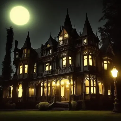 Prompt: Creepy Victorian manor at night