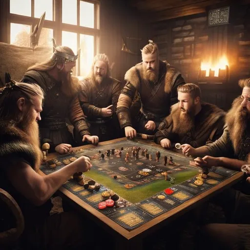 Prompt: a group of norse vikings playing board games