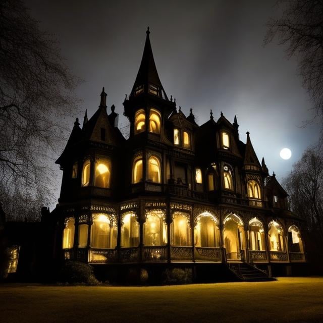 Prompt: Creepy Victorian manor at night
