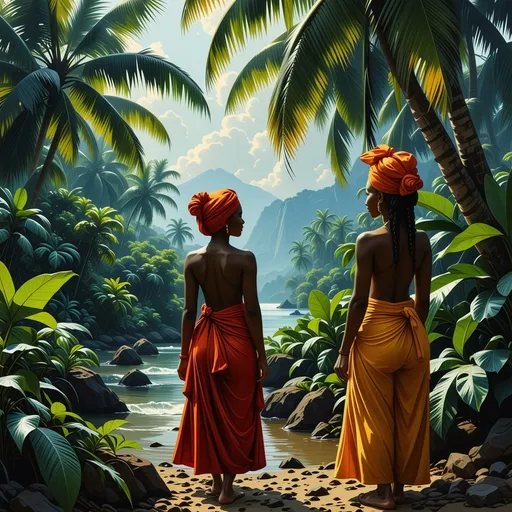 Prompt: Tropical scene with women

