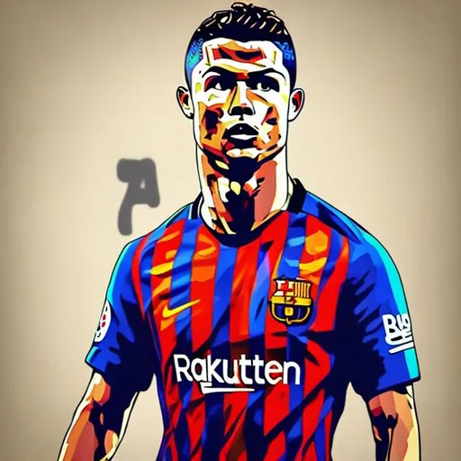 Prompt: Ronaldo with Barcelona form dinamic art style