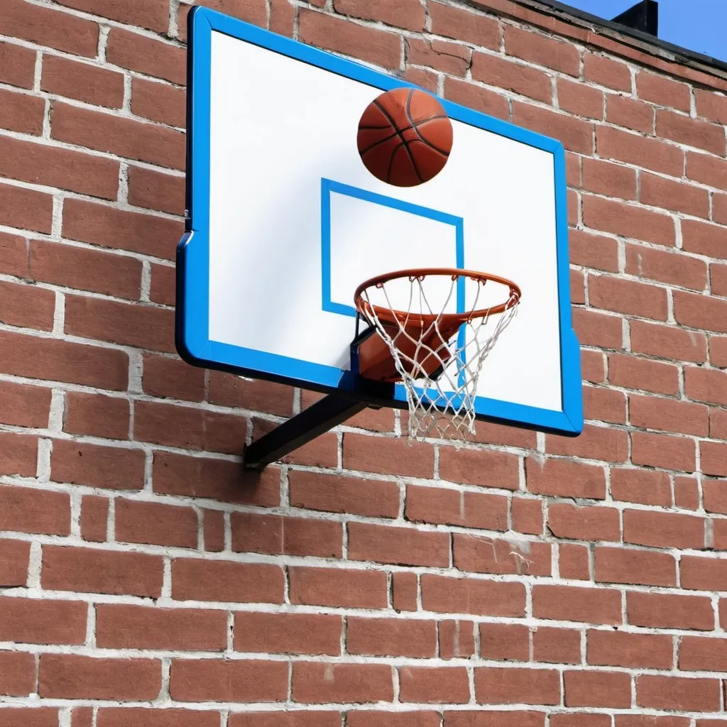 Prompt: Basketball backboard falling off brick wall