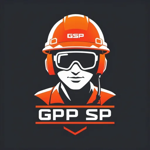 Prompt: Software logo with text "GSP" with red engineer helmet and gear, modern, flat color vector, orangee and white color 