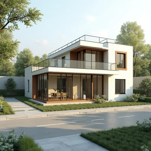 Prompt: Create a foundation drawing with 4 bedroom, 2 kitchens and 2 toilets with bathroom. Area is 40'x30' south face of the building is road face. 