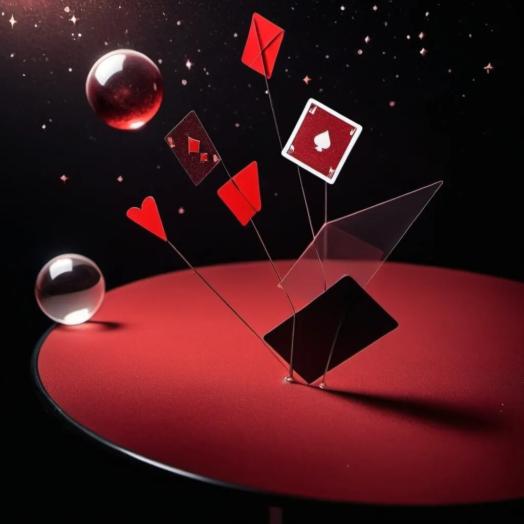 Prompt: Card symbols floating in the dreamy universe Black, Red Tone