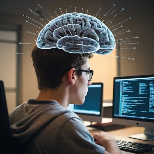 Prompt: Student's mind looking the computer 