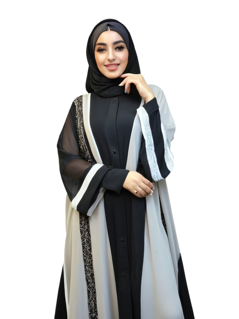 Prompt: A beautiful Arab woman wearing beautiful abaya in Deeja Star Shop in Al Zain