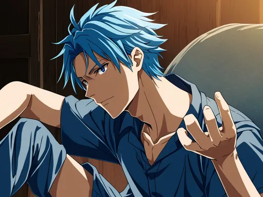 Prompt: anime,guy,Blue hair