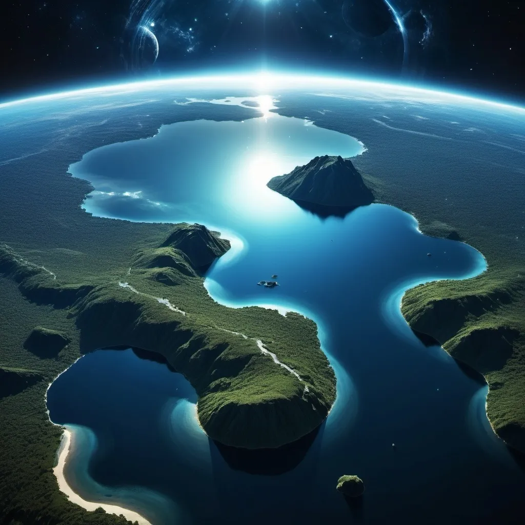 Prompt: Planet with one lake seen from space