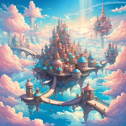 Prompt: a floating city in the sky. clouds