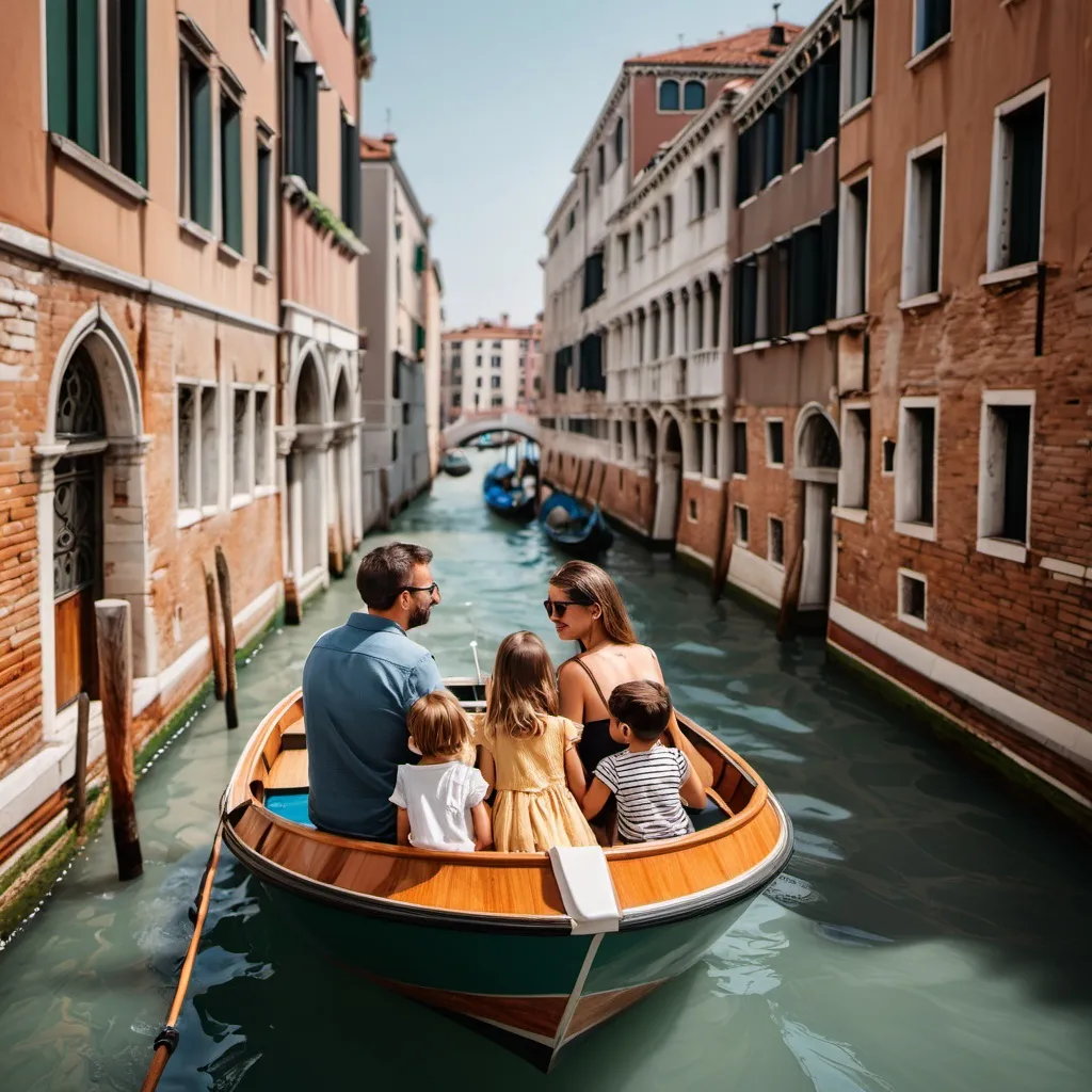 Prompt: A family traveling to Venice by a water boat