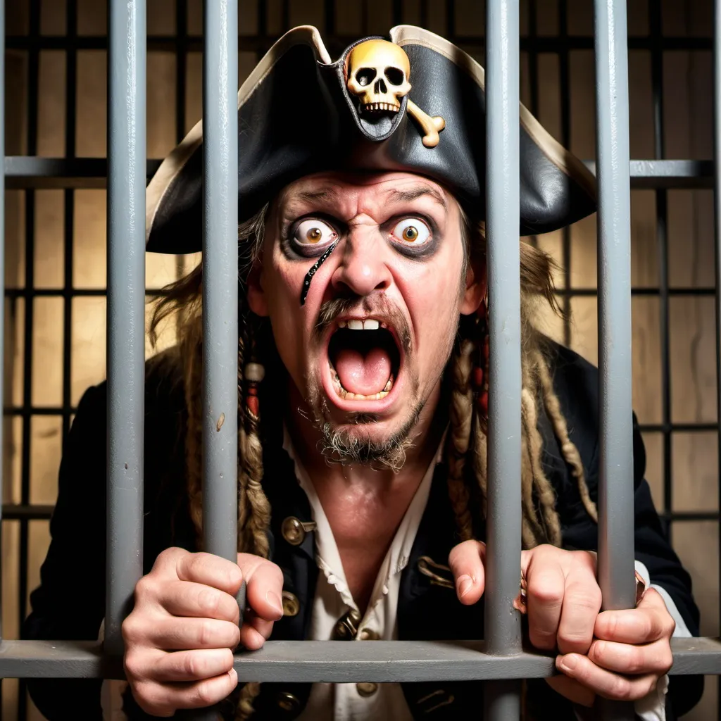 Prompt: terrified pirate in jail cell