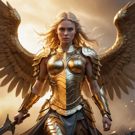 Prompt: goldenhaired valkyries, standing ready for battle, full body, high detail, 4k