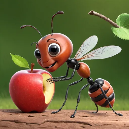 Prompt: Andy the Ant finds an apple